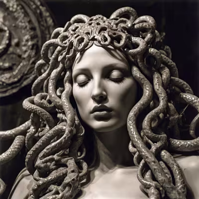Meduse les yeux fermés en noir et blanc