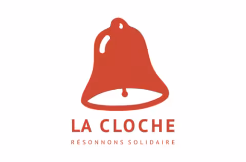 une cloche orange avec écrit "la cloche" en dessous